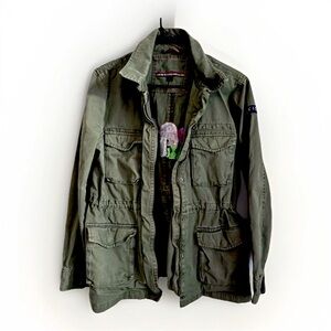 Tommy Hilfiger Olive Knit Military Style Jacket L women’s Cargo embroider green